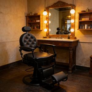 Chaise de salon de coiffure en métal avec revêtement en cuir véritable, siège de style réglable pour salon de beauté et studio de coiffure - Product Image 1