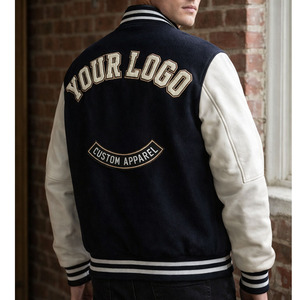 แจ็คเก็ตวาร์ซิตี้ปักลายตามสั่งสำหรับผู้ชาย ตัวเสื้อทำจากผ้าขนสัตว์สีดำ แขนเสื้อทำจากหนังสีขาว แจ็คเก็ตเลตเตอร์แมน รับผลิตตามแบบ (OEM) ขายส่งสำหรับผู้ชาย - Product Image 2