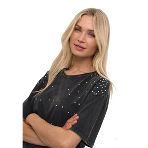 Camiseta Lisa Vintage con Lavado Ácido para Mujer, Venta al por Mayor, Camisetas con Estampado de Diamantes de Imitación, Ropa Urbana, Colección de Verano, Diseño 100% Algodón - Product Image 4