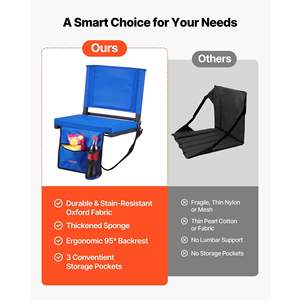 Siège de stade bleu pliable avec coussin épais, support dorsal, sangle d'épaule, crochets, porte-gobelet, poche latérale - Product Image 3