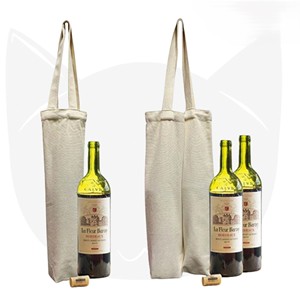 Cotton <b>Draw</b> Handle Wine Bottle Bag Reusable Canvas Tote - Product Image 5