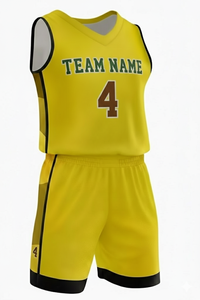 Custom Yellow Basketball Jersey Set Sleeveless V-Neck Moisture Wicking Unisex Adult Team Name Print Sublimated Athletic Wear - Product Image 5