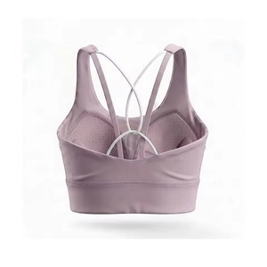 Sujetador deportivo ligero y sencillo para mujer, color lavanda, con espalda cruzada y logo frontal, soporte medio, para yoga y ropa deportiva. - Product Image 2