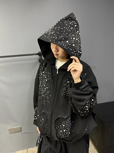 American Streetwear Hip Hop Style Men's Hoodie & <b>Pants</b> Set Full of Rhinestone Fashion Cotton Hoodie and Flare Sweatpants Set - Product Image 4