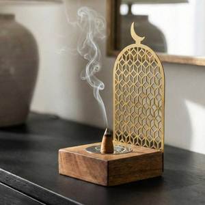 Brûle-encens traditionnel, objet de décoration de mariage islamique, centre de table en forme de croissant de lune pour le Ramadan, article cadeau musulman de luxe - Product Image 4