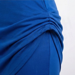 Women's Blue Asymmetrical Mini <b>Skirt</b> With Drawstring <b>Elastic</b> Waist Sporty Style Solid Color Knitted Fabric - Product Image 5