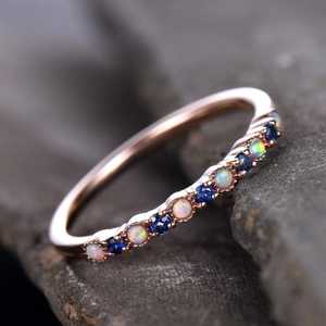 แหวนแต่งงานประดับโอปอลและไพลินสีน้ำเงิน ชุบทอง 14K เงินแท้ 925 ได้รับการรับรองจาก IGI สำหรับผู้หญิง เหมาะสำหรับเทศกาลต่างๆ - Product Image 5