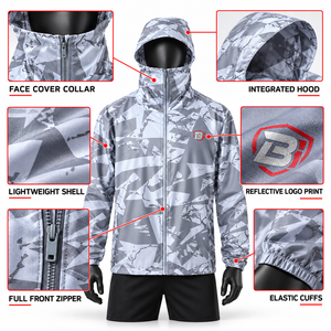 Custom Mens Lightweight Hooded <b>Windbreaker</b> Full Zip Face Cover Abstract <b>Camo</b> Rain Jacket OEM Manufacturer - Product Image 5