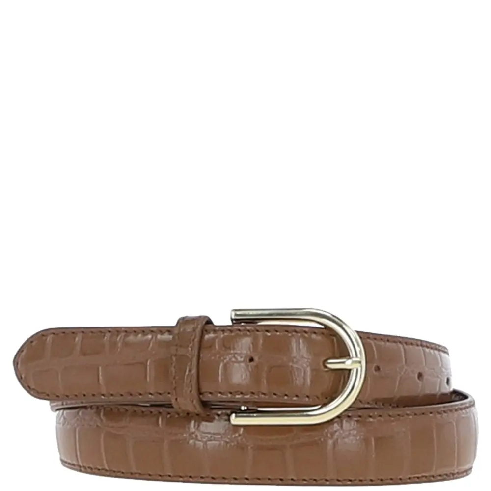 Ceinture en cuir de vachette motif crocodile marron pour femme avec boucle ardillon classique ceintures de mode personnalisées pour dames