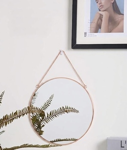 Round Shape Hanging Vintage Wall Mirror with Metal Border Wall Hanging Mirror with Chain | Decorative MIrror Gold Border Mirror - Product Image 1