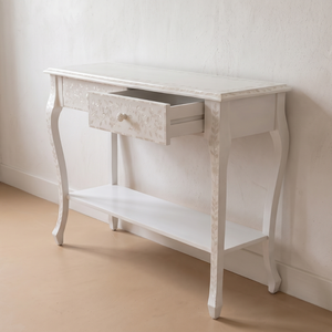 Mesa Consola Moderna con Incrustaciones de Nácar Blanco, Mesa Consola con Incrustaciones de Hueso para Dormitorio, Sala de Estar o Apartamento - Product Image 5