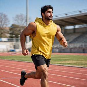 Camiseta sin Mangas con Capucha Personalizada para Hombre, Informal, Tejida en Poliéster/Algodón, de Secado Rápido, Transpirable, para Gimnasio, Entrenamiento y Deportes - Product Image 3