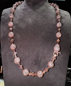 Rose Gold Plated 10k Gold Plated Moissanite Ball Hiphop <b>Statement</b> <b>Necklace</b> Women's Luxury Beaded Chain Party Jewelry - Product Image 1