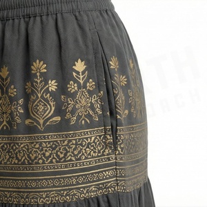 Women's A-Line Midi <b>Skirt</b> <b>Elastic</b> Waist Bohemian Floral Embroidery Dark Gray Polyester Comfortable All Seasons Style - Product Image 5