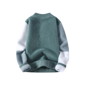 Women's Color Block Faux Sherpa Knit <b>Cardigan</b> Crew Neck Long <b>Sleeve</b> Casual Winter Thick Spliced Sweater - Product Image 3
