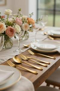 Couverts de style vintage orné pour des dîners élégants, des tables nostalgiques et une présentation hôtelière de luxe. - Product Image 2