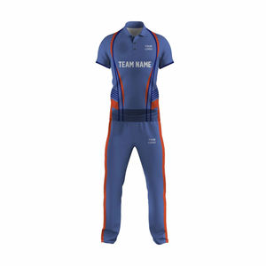 Custom Sublimated Cricket Uniform Set Blue Red Team Name Player Number Moisture Wicking <b>Athletic</b> Fit Unisex Adults All Seasons - Product Image 4