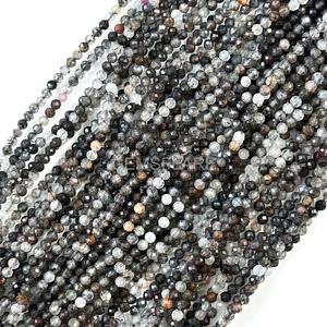 Cuentas facetadas de cuarzo rutilado negro natural de 2 mm, cuentas de rutilo negro para la fabricación de joyas, piedras preciosas microfacetadas al por mayor - Product Image 3