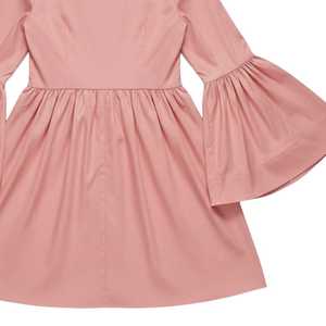 Robe boutonnée en popeline rose pour femme, manches longues évasées, ourlet évasé, tenue décontractée chic, mode boutique, tenue de soirée - Product Image 6