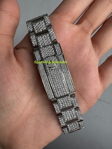 Montre Moissanite entièrement sertie de pierres pour unisexe, avec cadran analogique artisanal en acier inoxydable, montre de luxe pour soirée, cadran rose, montre analogique - Product Image 2