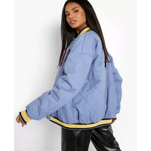 Vestes universitaires en cuir pour femmes, couleurs unies, respirantes, avec patchs en chenille, style baseball - Product Image 6
