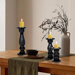 Home Wood Handcrafted Wooden <b>Candlestick</b> Holder Set Column Shape <b>Black</b> for Home Decoration - Product Image 4