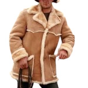 hooded mid-length shearling <b>jacket</b> is crafted from <b>sheepskin</b> with a lamb fur lining Leather <b>Jacket</b> men shearling <b>sheepskin</b> coat - Product Image 4