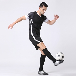 Ensemble de maillot de football unisexe en polyester à col en V noir, deux pièces, à manches courtes, anti-transpiration, pour l'entraînement - Product Image 4