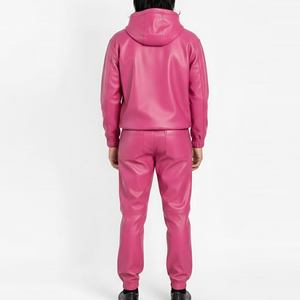 Ensemble de survêtement rose à capuche avec cordon de serrage, pantalon de jogging unisexe décontracté léger avec poches latérales, couleur unie, idéal pour l'automne - Product Image 2