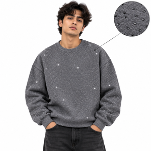Custom Grey Rhinestone Crewneck Sweatshirt Wholesale Unisex Oversized <b>Y2K</b> Streetwear Pullover Eco-Friendly Winter OEM PK <b>Top</b> - Product Image 2