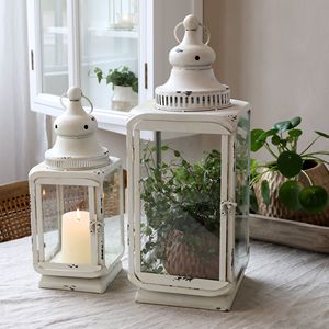 Wholesale White Distressed Finish Metal Candle Holder Lanterns Unique Shape <b>Top</b> Design Lantern - Product Image 1