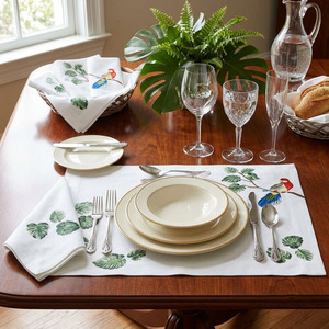Juego de manteles individuales y servilletas con diseño de pájaro bonito, bordado personalizado, para el hogar, restaurante, tapete bordado de lino de alta calidad, Decoración de mesa - Product Image 1