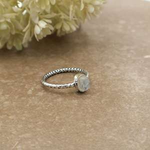 Handmade 925 Sterling <b>Silver</b> Natural Rainbow Moonstone <b>Ring</b> Dainty Textured Band <b>Solitaire</b> <b>Ring</b> for Women - Product Image 2