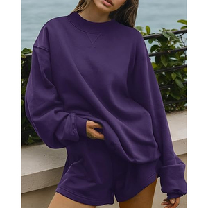 High Quality 100% Cotton Women's Oversized <b>Mock</b> <b>Neck</b> Sweatshirts V-Notch Drop Shoulder Hip Hop Style Quick Dry Women Autumn Wear - Product Image 3