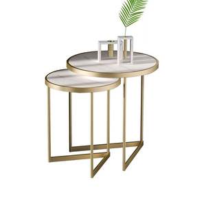 Premium Quality Metal Luxury Furniture Nested <b>Table</b> <b>Set</b> Gold Plated Round End <b>Table</b> Cabinet for Living Room, Drawing Room - Product Image 4