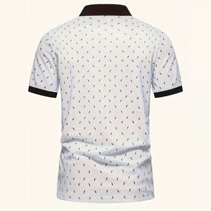 <b>Men's</b> <b>White</b> <b>Short</b> <b>Sleeve</b> Polo <b>Shirt</b> With Black Lightning Pattern Contrast Trim Regular Fit Casual Knitted Fabric Plus Size <b>Men's</b> - Product Image 2