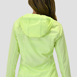 <b>Women's</b> Lime Green Hooded Windbreaker <b>Jacket</b> Full Sleeve Zipper Closure Lightweight <b>Spring</b> Outdoor Blouson Style - Product Image 3