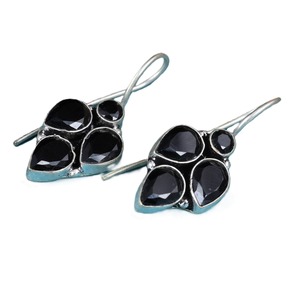 Pendientes de Ónix Negro Tribal en Forma de Gota de Agua |   Pendientes de Plata Antigua Estilo Boho Étnico para Fiesta, Joyería Artesanal para Mujer - Product Image 1