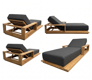 Tumbona Moderna de Madera de Teca Tio con Cojín de Poliéster Negro, Tumbona Reclinable para Exteriores, Diseño Contemporáneo - Product Image 6