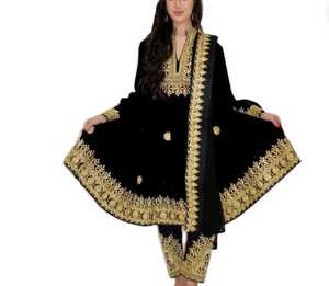 Robe culturelle afghane écologique pour femmes, manches longues, longueur genou, avec dentelle à la taille naturelle et broderie tribale authentique - Product Image 4