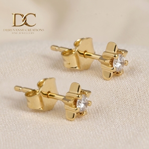 Nouveauté : Boucles d'oreilles clous en or jaune massif 14 carats avec diamant de laboratoire certifié IGI, taille brillant rond, bijoux pour femme, mariage, fête - Product Image 2