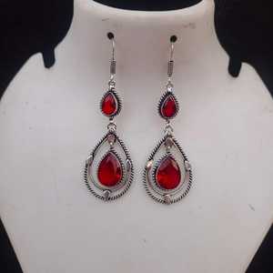 Boucles d'oreilles en grenat rouge, en argent Sterling 925, bijoux faits à la main, cadeau pour femmes, anniversaire, cristal Unique - Product Image 3