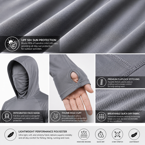 Sweat à capuche unisexe à manches longues avec protection intégrée pour le visage, anti-UV, couleur unie, vêtement de pêche performant UPF 50, pull-over haute élasticité 100% - Product Image 6