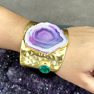 Pulsera de ágata púrpura natural más vendida, chapada en oro, con cuarzo apatita de corte redondo, pulseras de joyería de moda. - Product Image 4