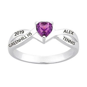 Anillo de Graduación de Plata de Ley con Corazón y Piedra de Nacimiento Personalizado para Mujer, para Escuela Secundaria o Universidad - Product Image 1