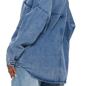 Women Latest Denim Jeans Shirt Denim Women <b>Long</b> <b>Sleeve</b> Button Up Double Pocket Denim Shirt Light Wash Casual Blue <b>Tops</b> - Product Image 5