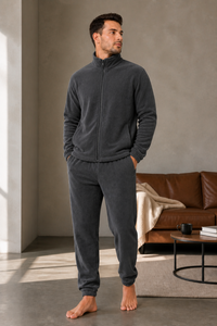 <b>Zip</b>-<b>up</b> fleece suit premium soft thermal fabric comfortable fit for winter outdoor wear stylish durable cozy man tracksuit - Product Image 6