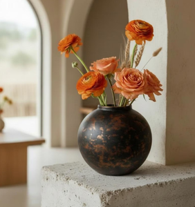 Hot Rustic Iron Gold Plated Flower <b>Vase</b> Handmade Detailing Vintage Finish Coastal Eco-Friendly for Traditional Interior Display - Product Image 2