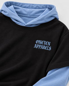 ONETEN APPARELS Sudadera con Capucha Oversize para Hombre, Negra con Forro Azul, Estilo Casual Urbano, Manga Larga, Corte Regular, Ropa de Otoño - Product Image 6