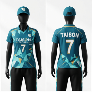 Men <b>Cricket</b> Jersey Premium 100% Polyester 240g Solid Teal Black <b>White</b> Mesh Anti-UV Breathable Drawstring Closure Digital - Product Image 1